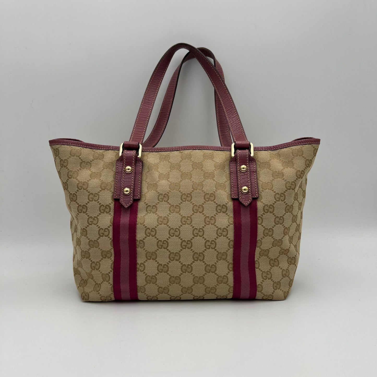 Gucci Beige Monogram Canvas Pink Sherryline Tote