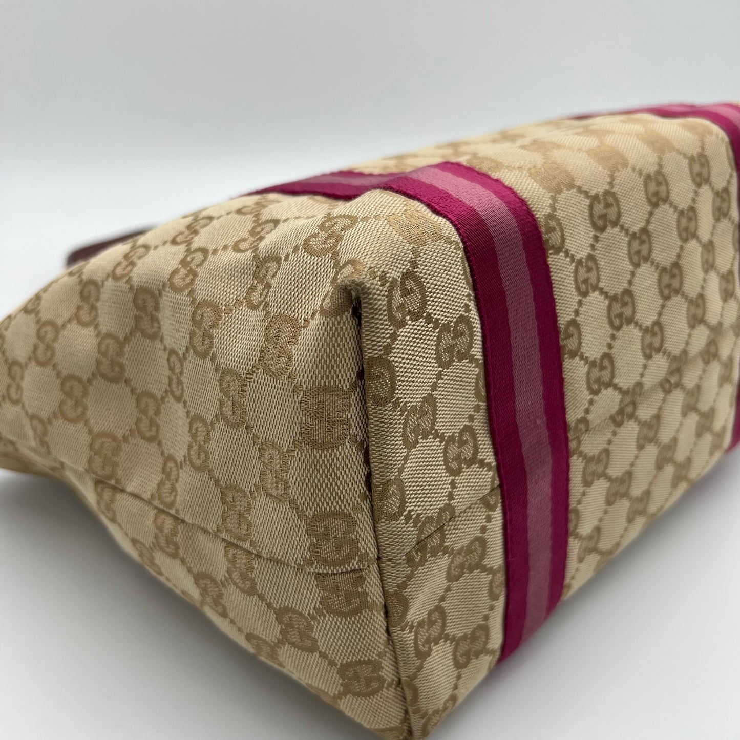 Gucci Beige Monogram Canvas Pink Sherryline Tote