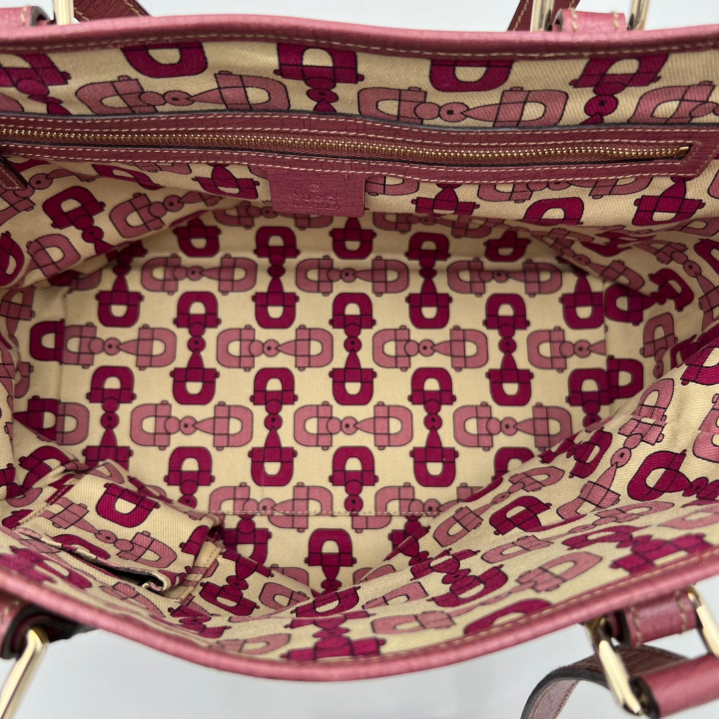 Gucci Beige Monogram Canvas Pink Sherryline Tote