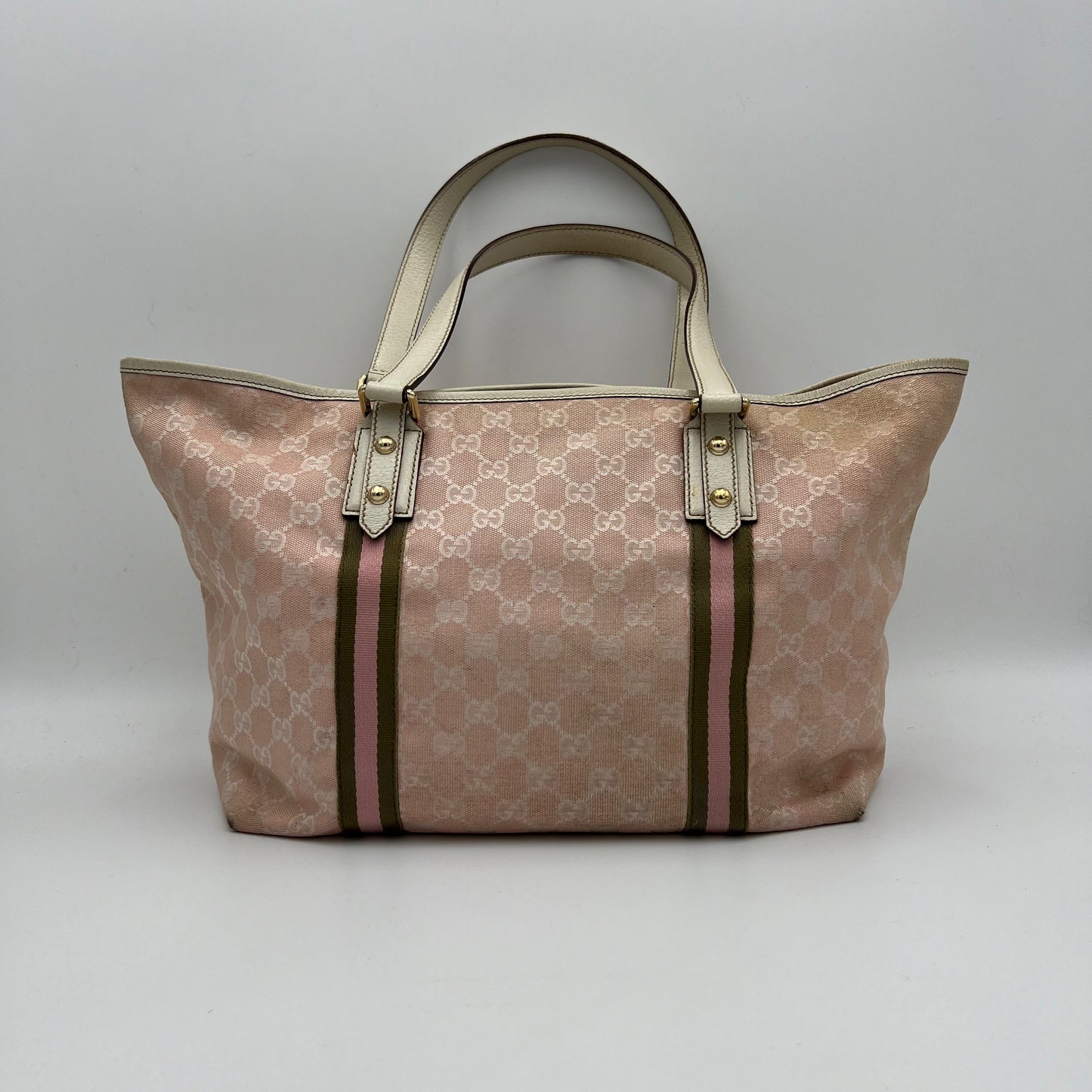 Gucci Pink Monogram Canvas Pink Green Sherryline Tote