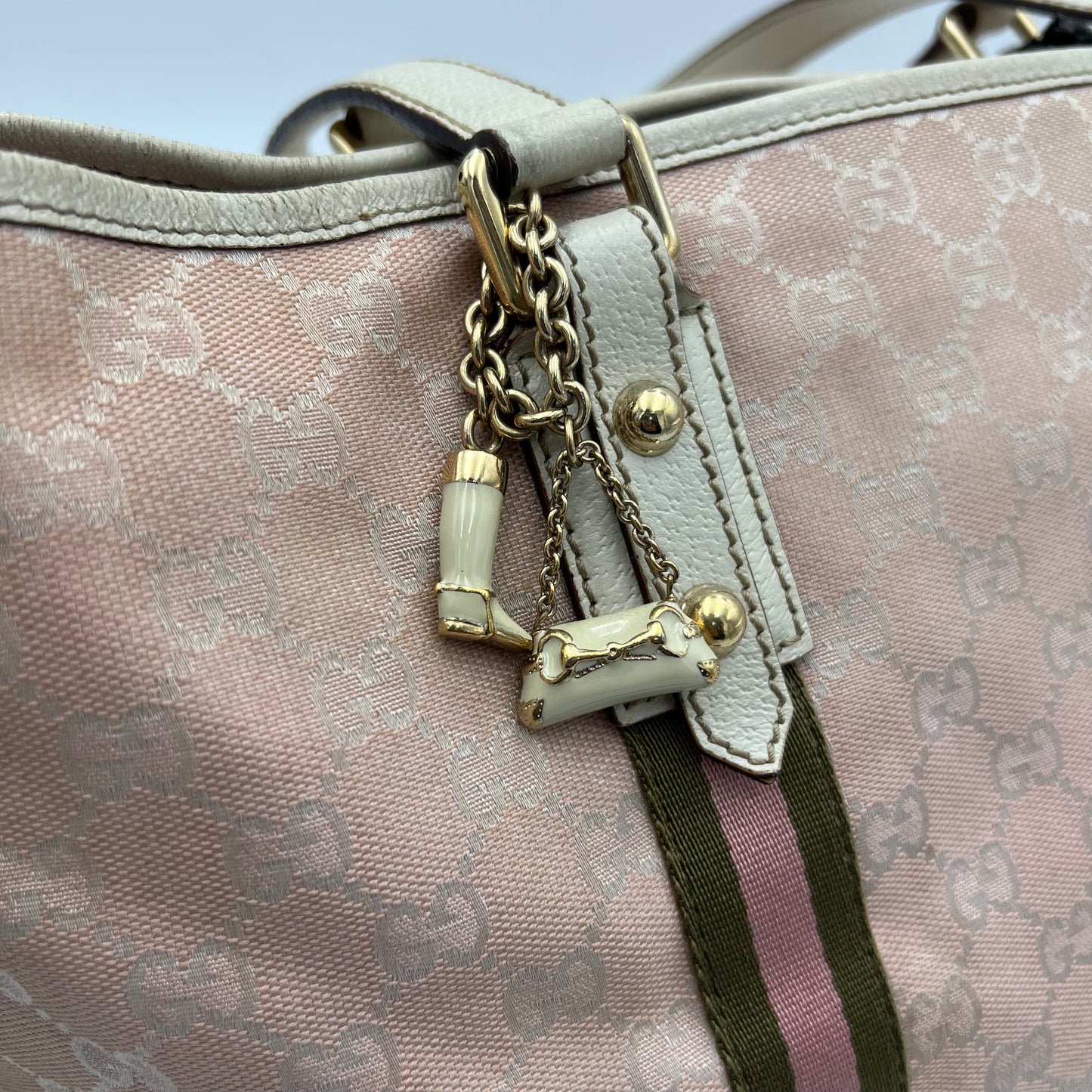 Gucci Pink Monogram Canvas Pink Green Sherryline Tote