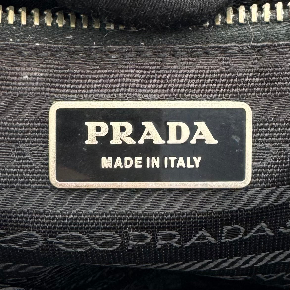Prada Black Nylon and Leather Horizontal Long Strap Zip Tote