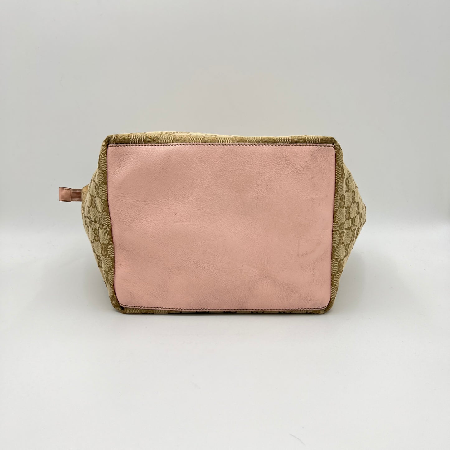 Gucci Beige Monogram Canvas Web Sherryline Pink Leather Boat Bag