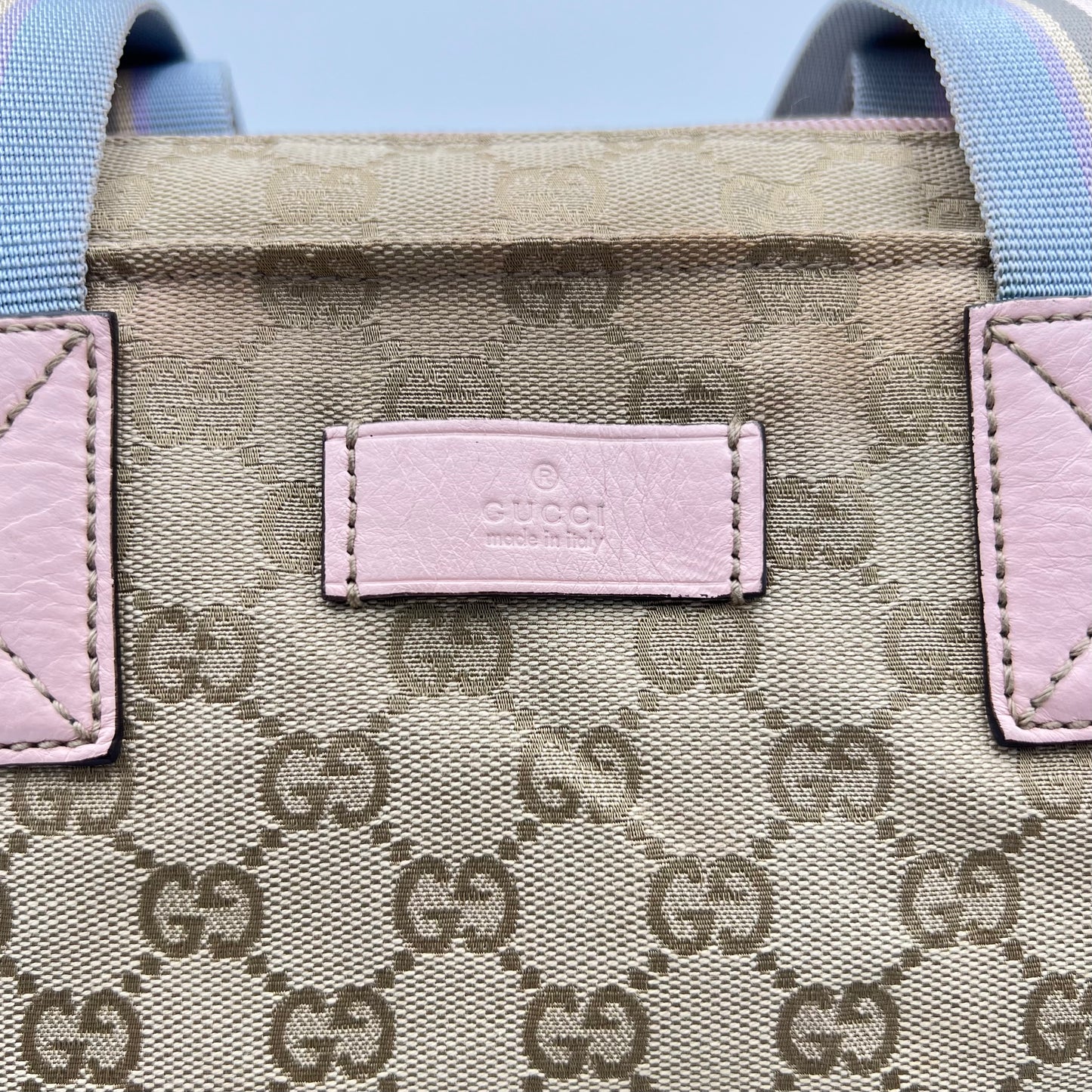 Gucci Beige Monogram Canvas Web Sherryline Pink Leather Boat Bag