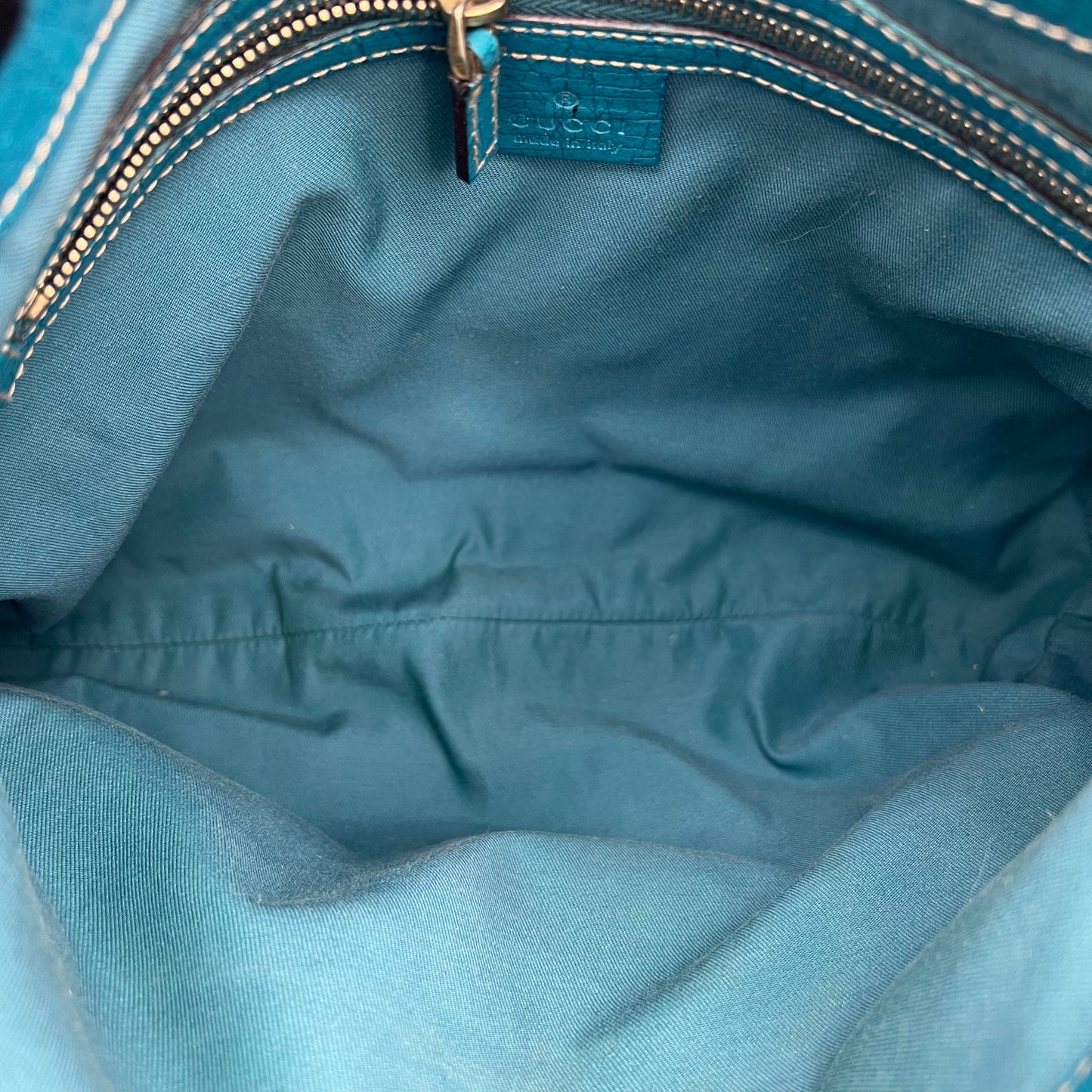 Gucci Brown Monogram Canvas Turquoise Blue Leather Horsebit Shoulder Bag
