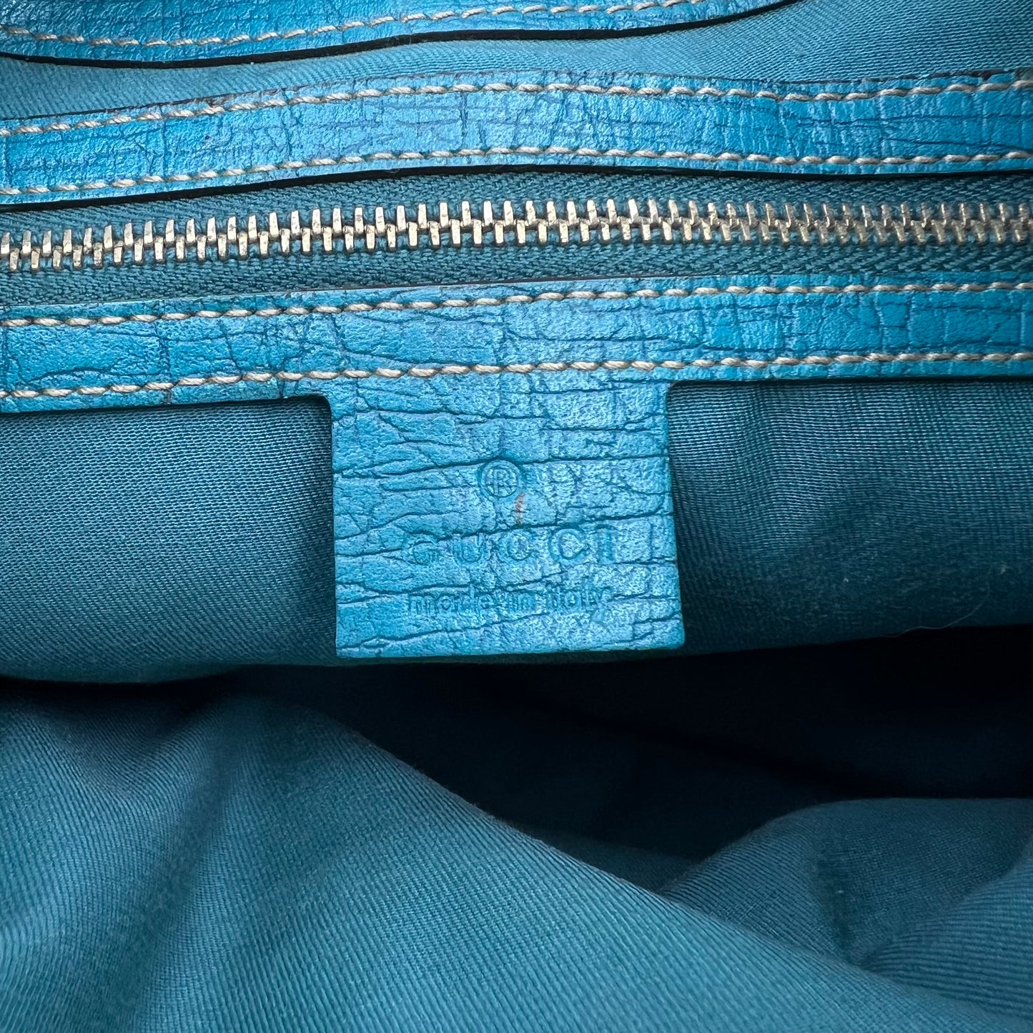 Gucci Brown Monogram Canvas Turquoise Blue Leather Horsebit Shoulder Bag