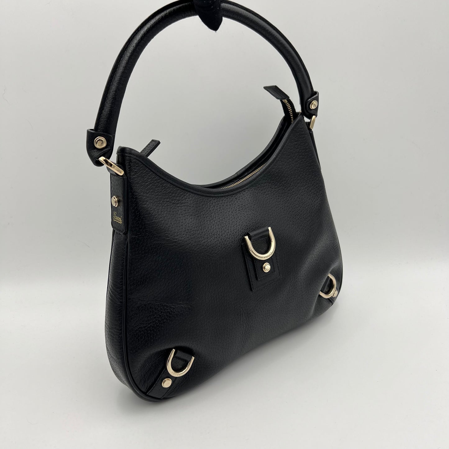 Gucci Black Pebbled Leather Abbey D-Ring Hobo Bag