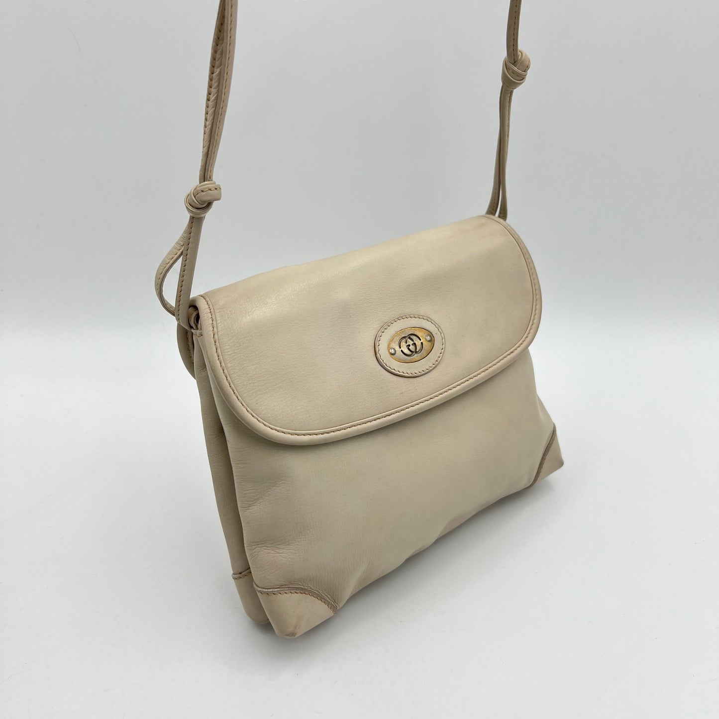 Gucci Vintage White Leather Flap Crossbody