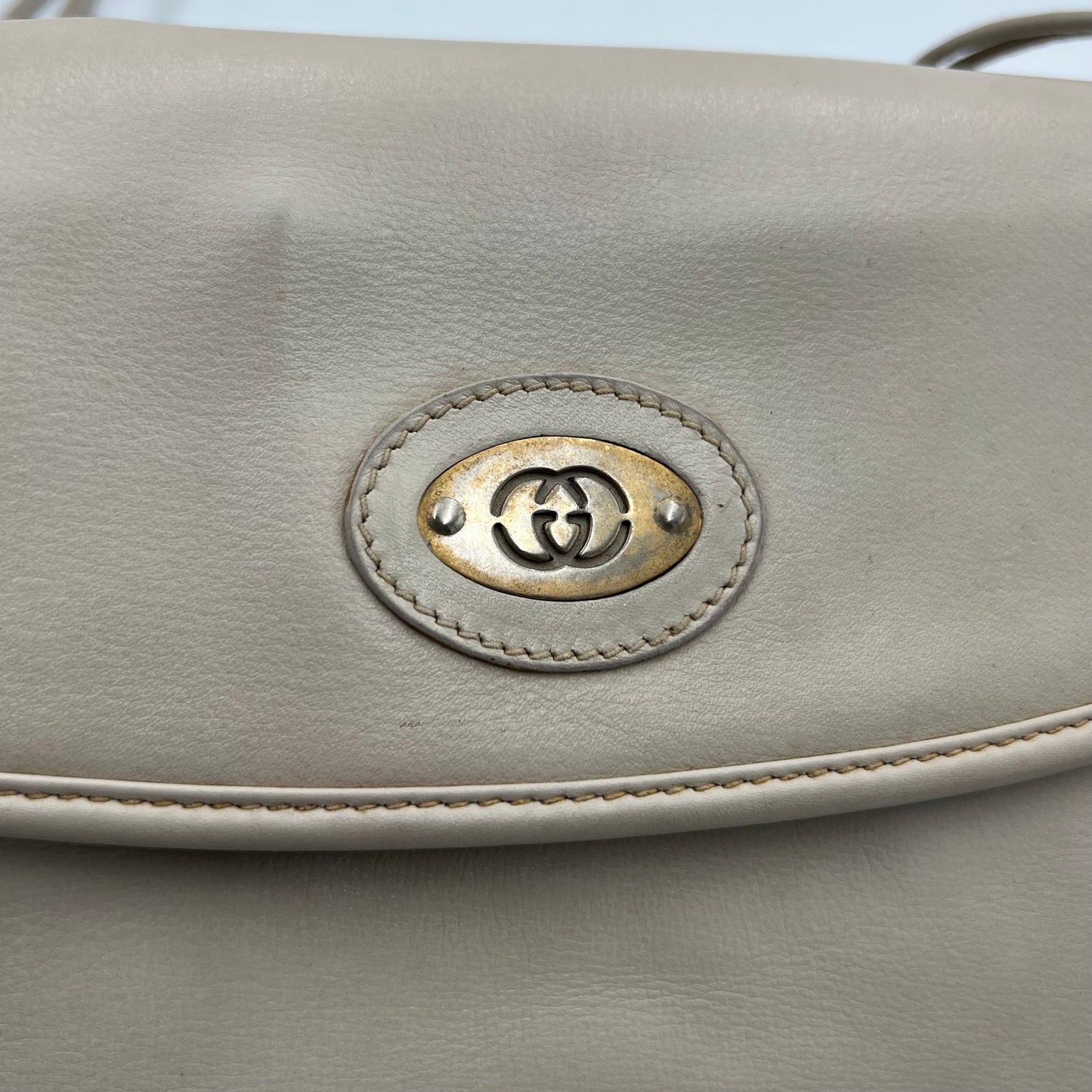 Gucci Vintage White Leather Flap Crossbody