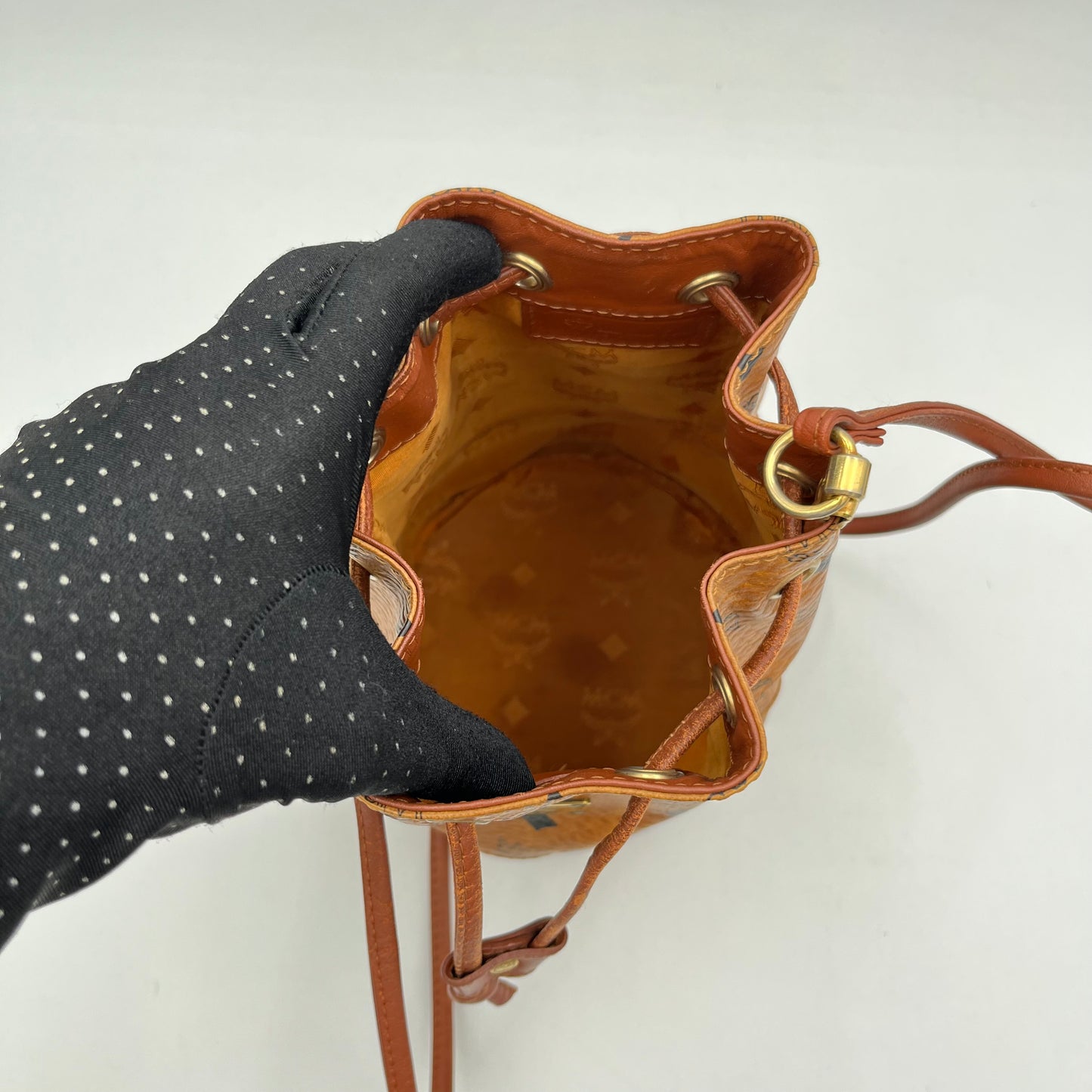 MCM Cognac Mini Bucket Crossbody