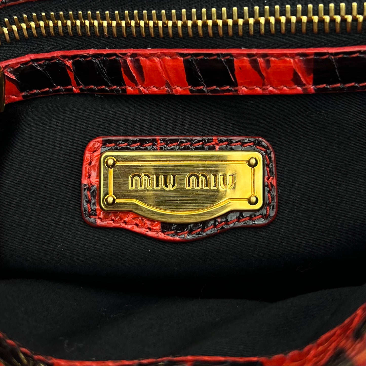 Miu Miu Red and Black Python Leather Coffer Handbag