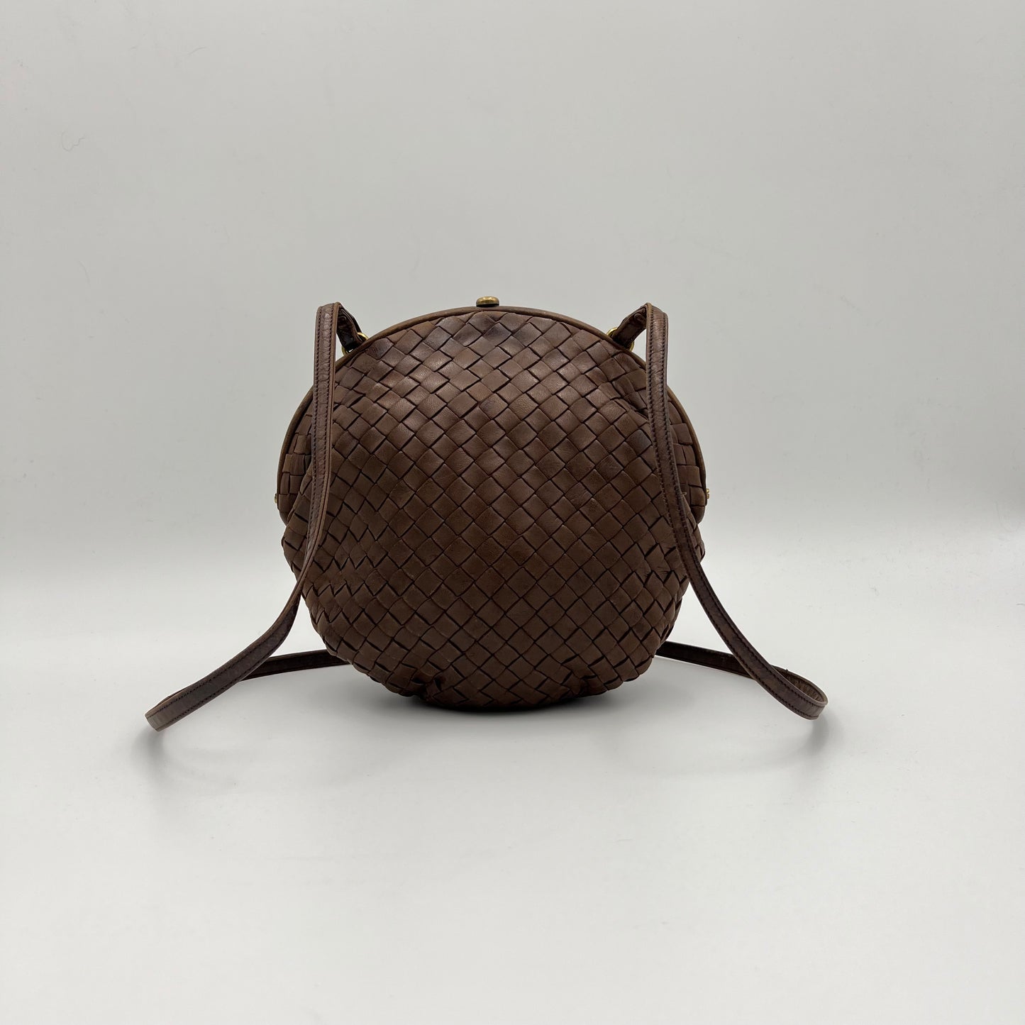 Bottega Veneta Brown Intrecciato Round Crossbody