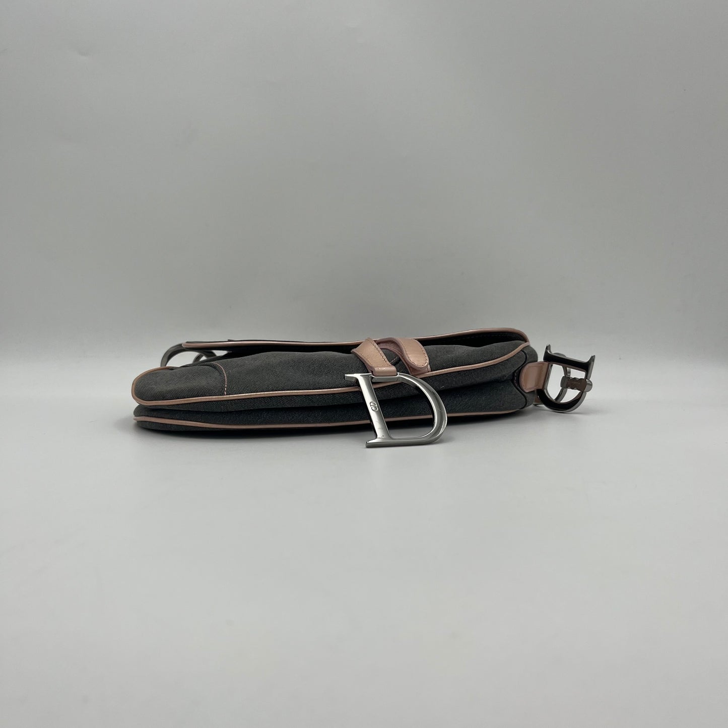 Christian Dior Gray Denim Pink Leather Pocket Saddle