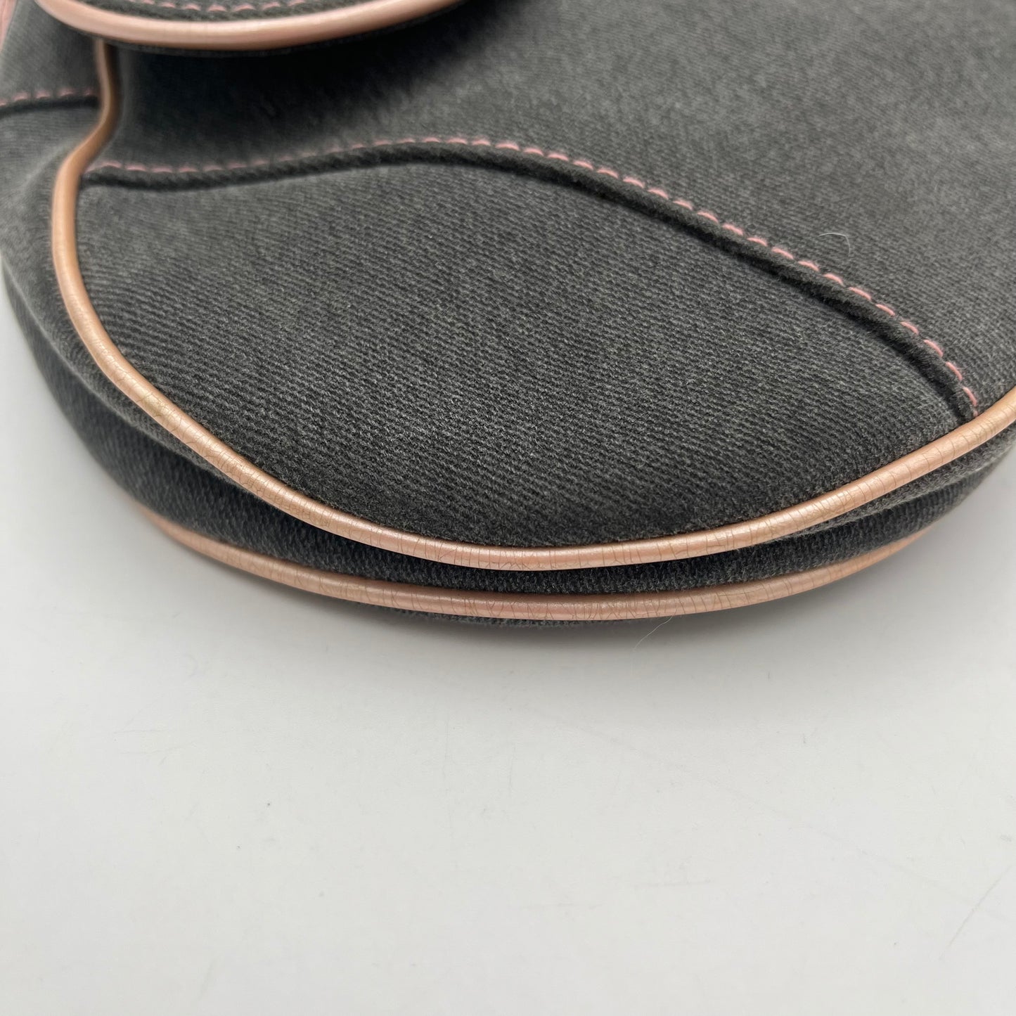 Christian Dior Gray Denim Pink Leather Pocket Saddle