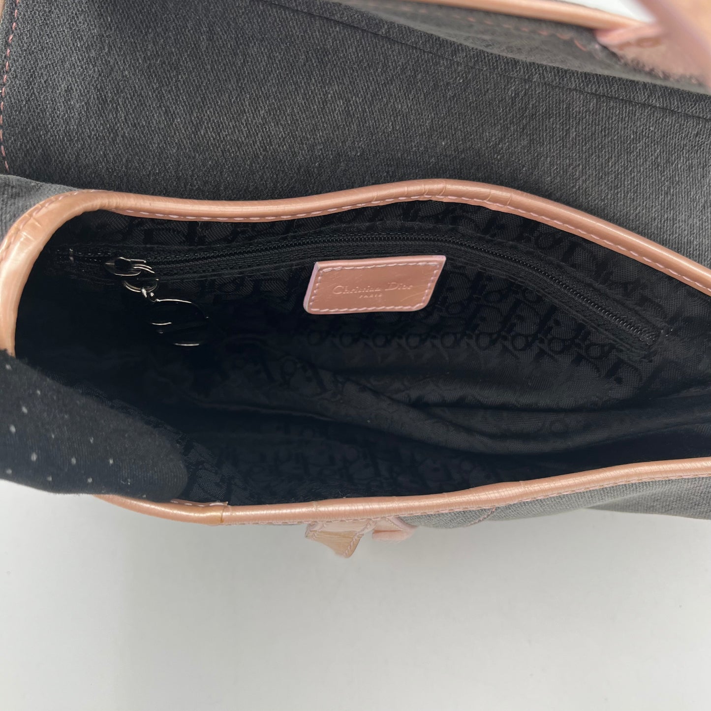 Christian Dior Gray Denim Pink Leather Pocket Saddle