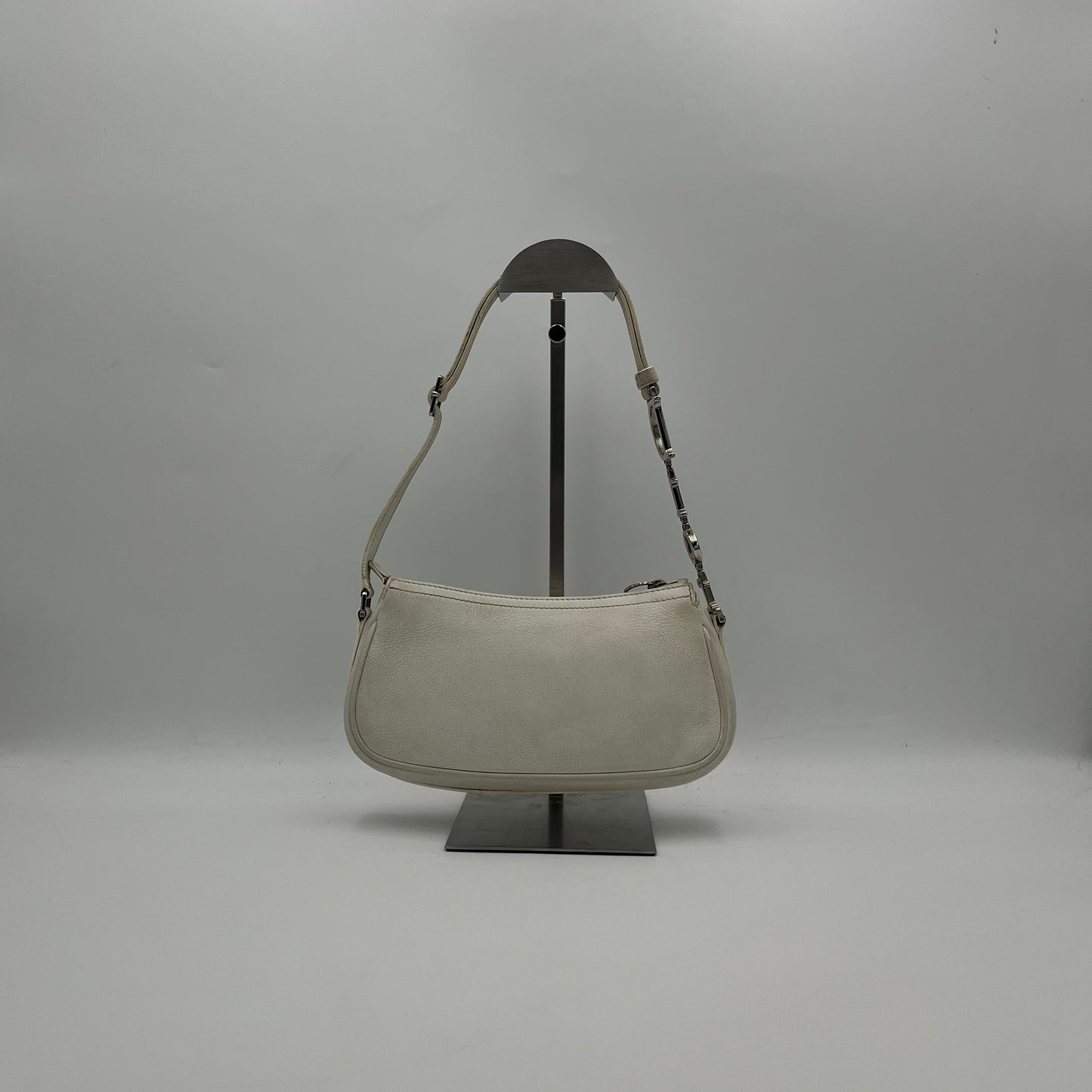Christian Dior White Leather Spellout Charm Pochette