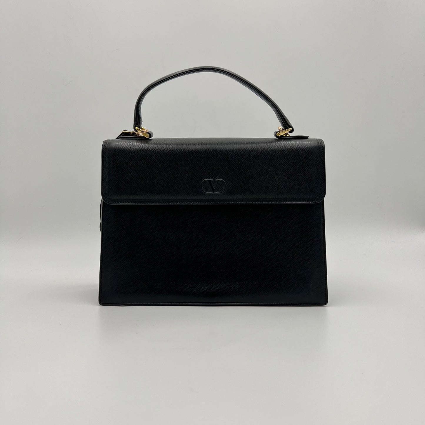 Valentino Garavani Black Leather Top Handle Handbag
