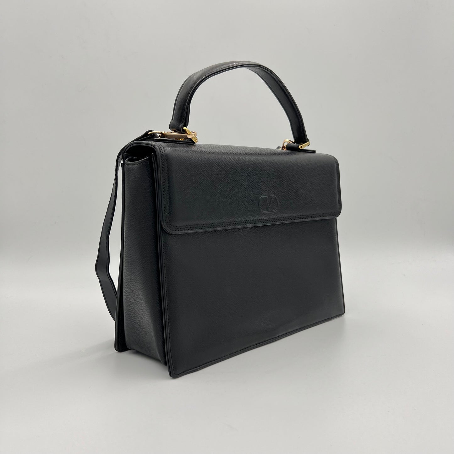 Valentino Garavani Black Leather Top Handle Handbag