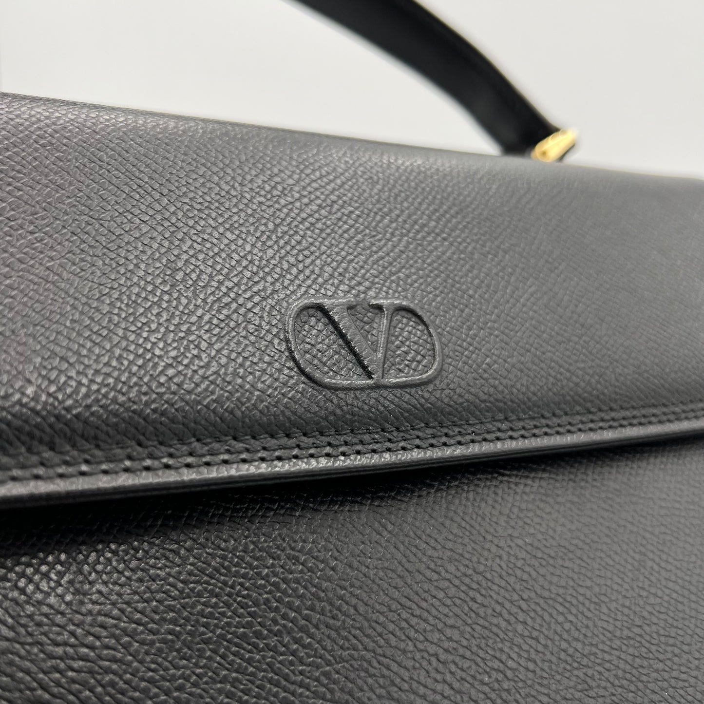Valentino Garavani Black Leather Top Handle Handbag