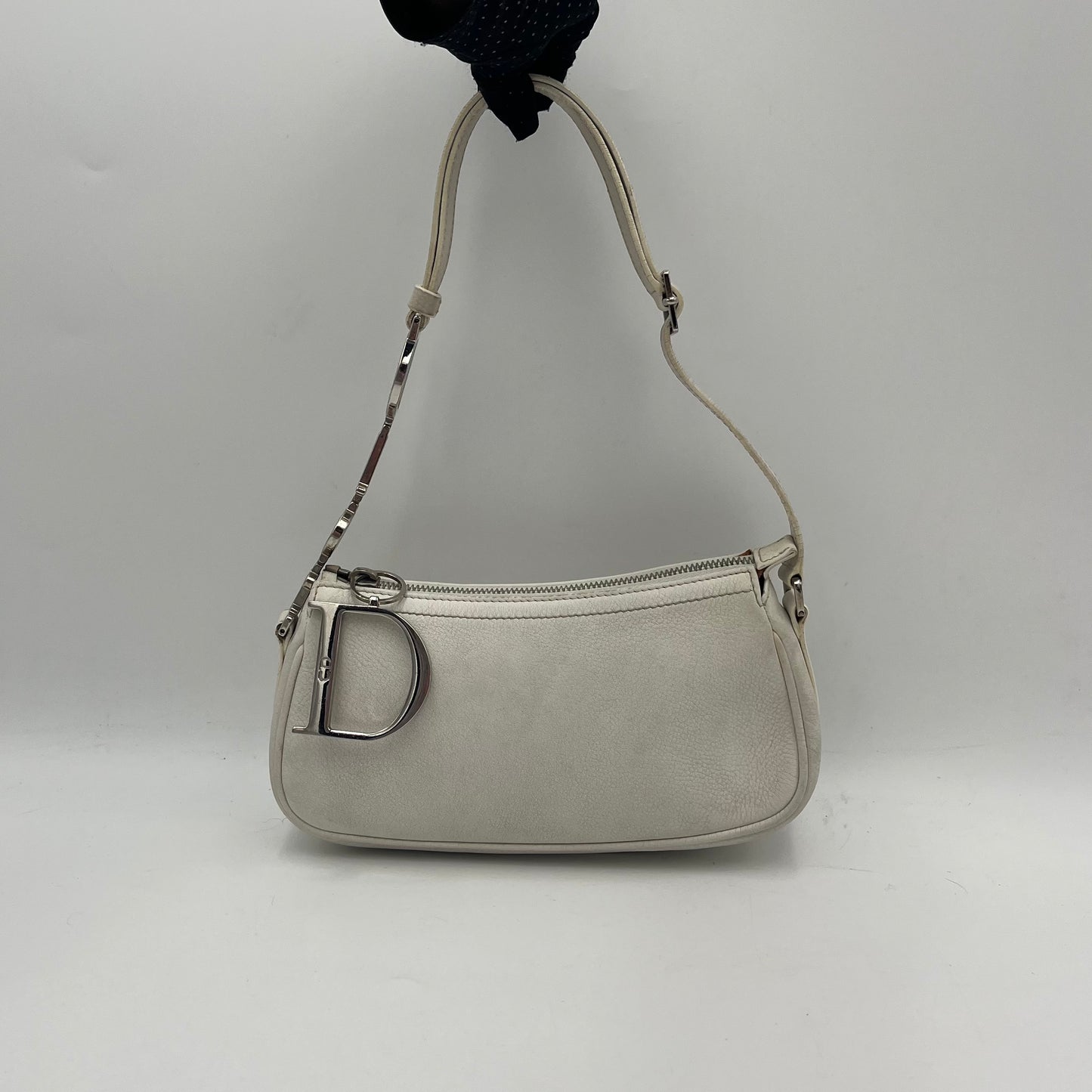 Christian Dior White Leather Spellout Charm Pochette