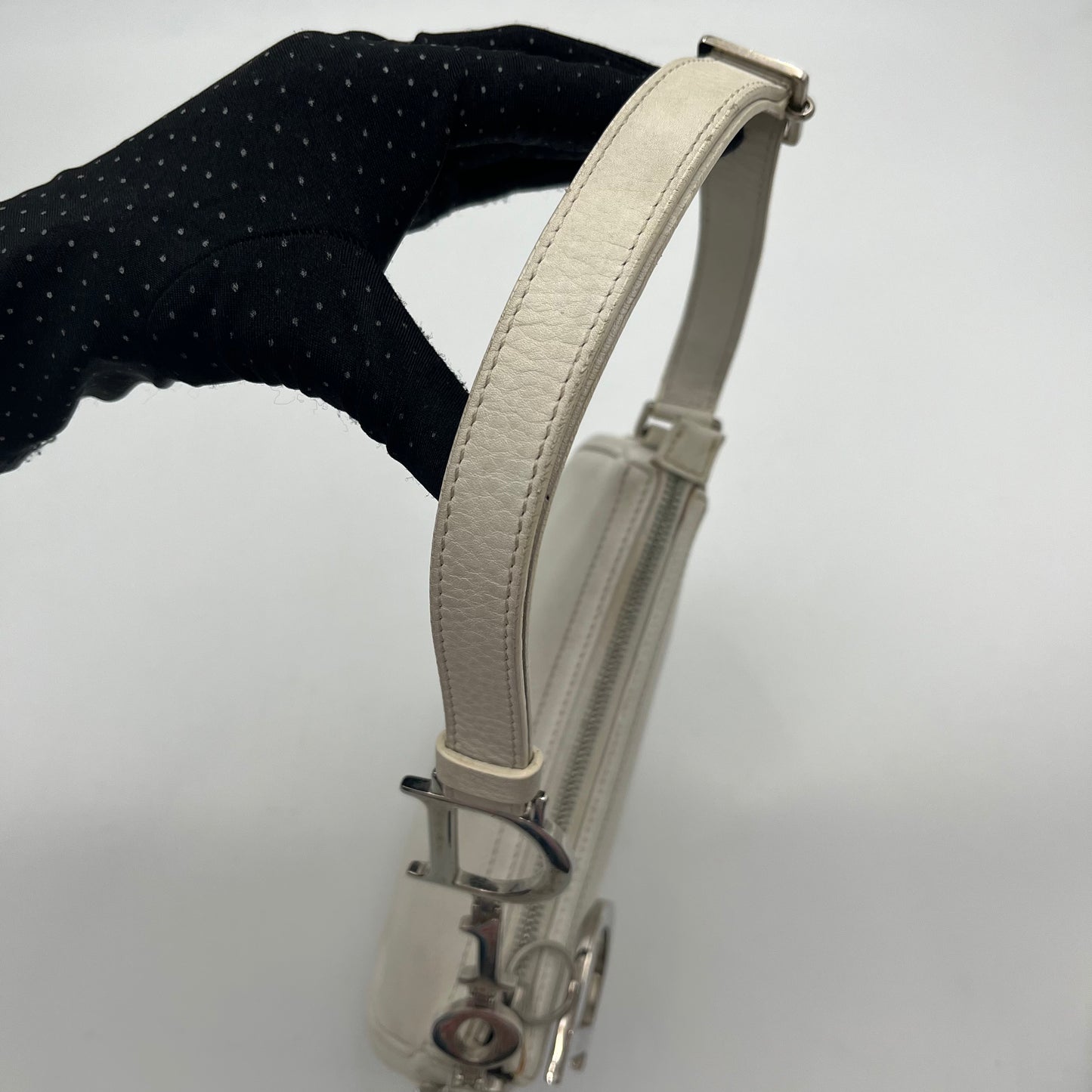 Christian Dior White Leather Spellout Charm Pochette