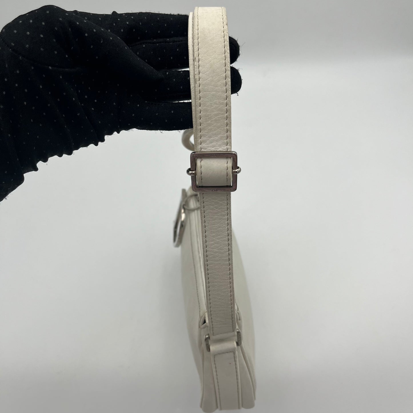 Christian Dior White Leather Spellout Charm Pochette