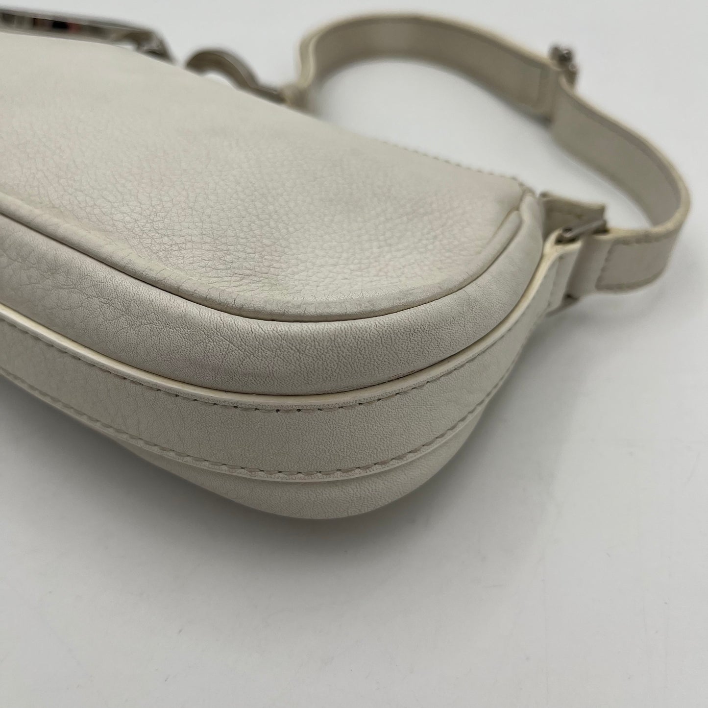 Christian Dior White Leather Spellout Charm Pochette