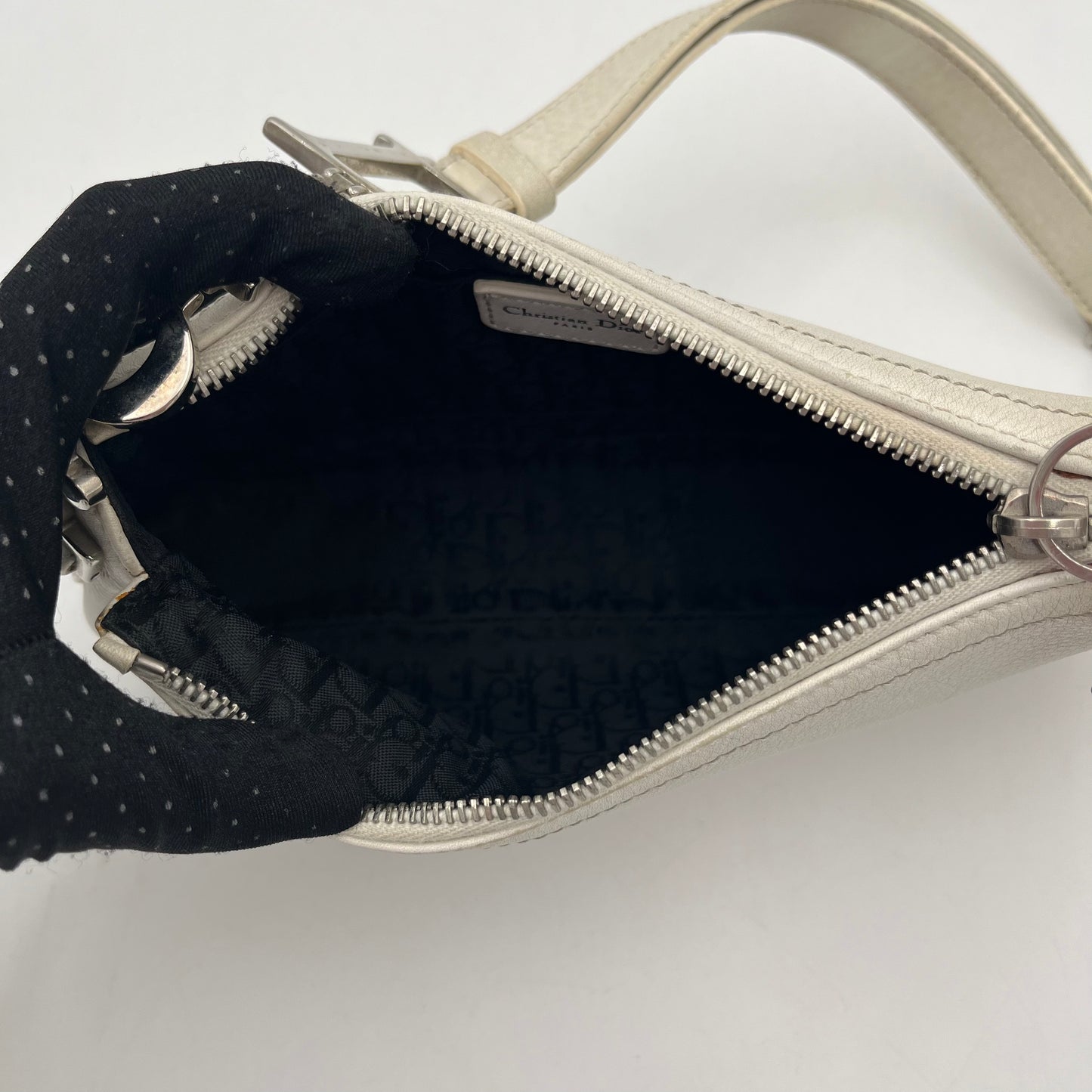 Christian Dior White Leather Spellout Charm Pochette