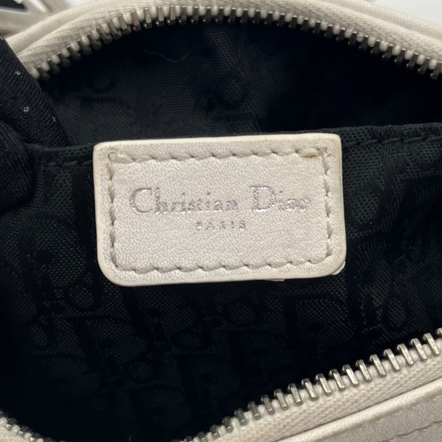 Christian Dior White Leather Spellout Charm Pochette