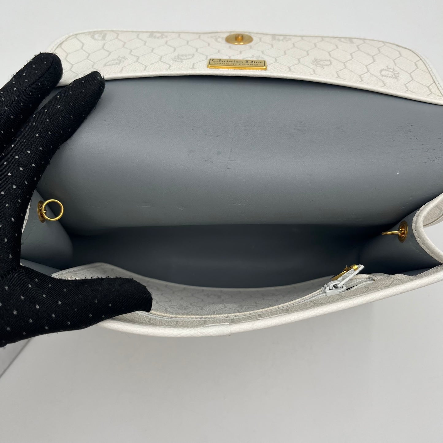 Christian Dior White Honeycomb Flap Chain Bag