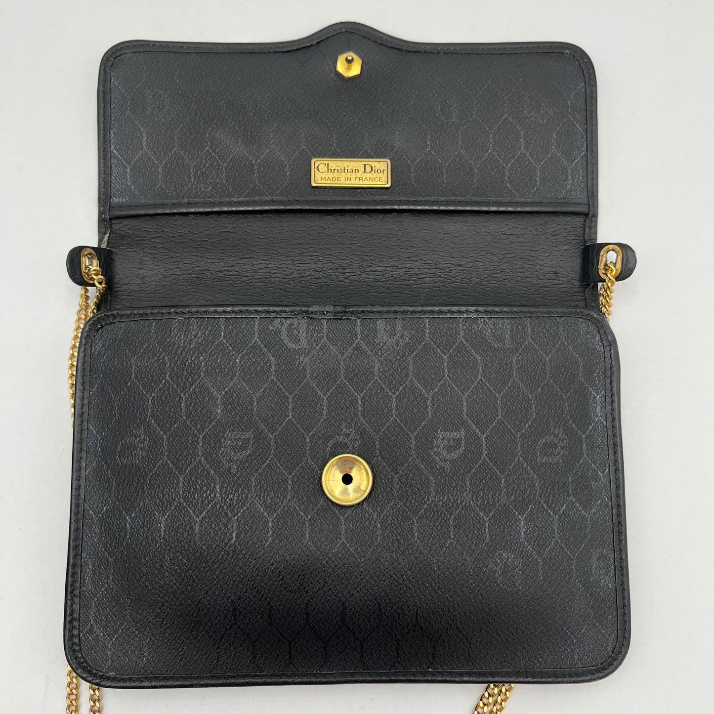 Christian Dior Black Honeycomb Logo Chain Flap Crossbody