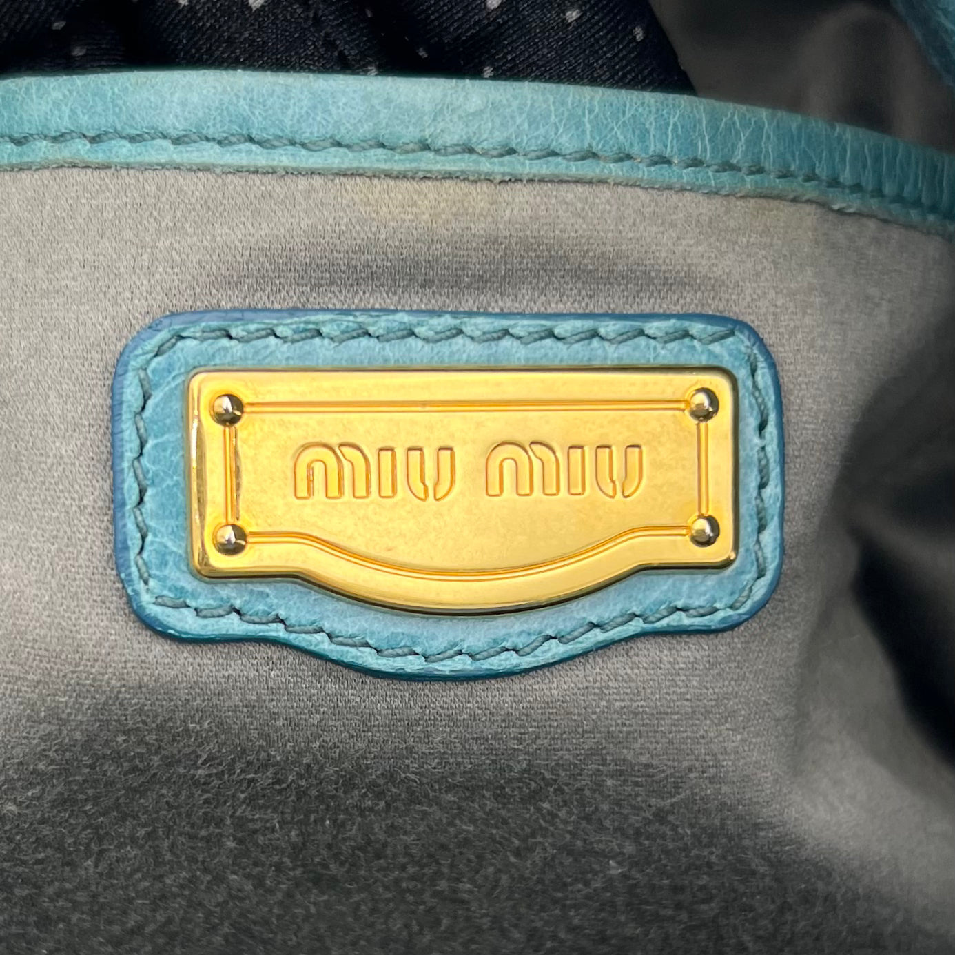 Miu Miu Blue Vitello Lux Bow Satchel