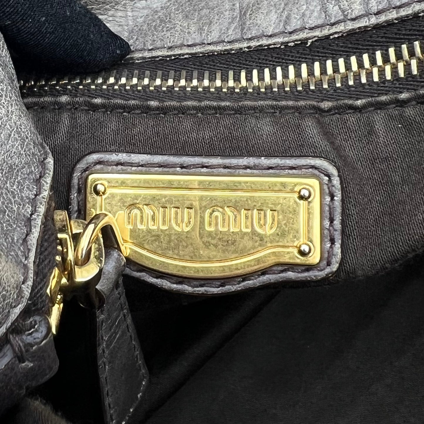 Miu Miu Gray Vitello Lux Bow Satchel