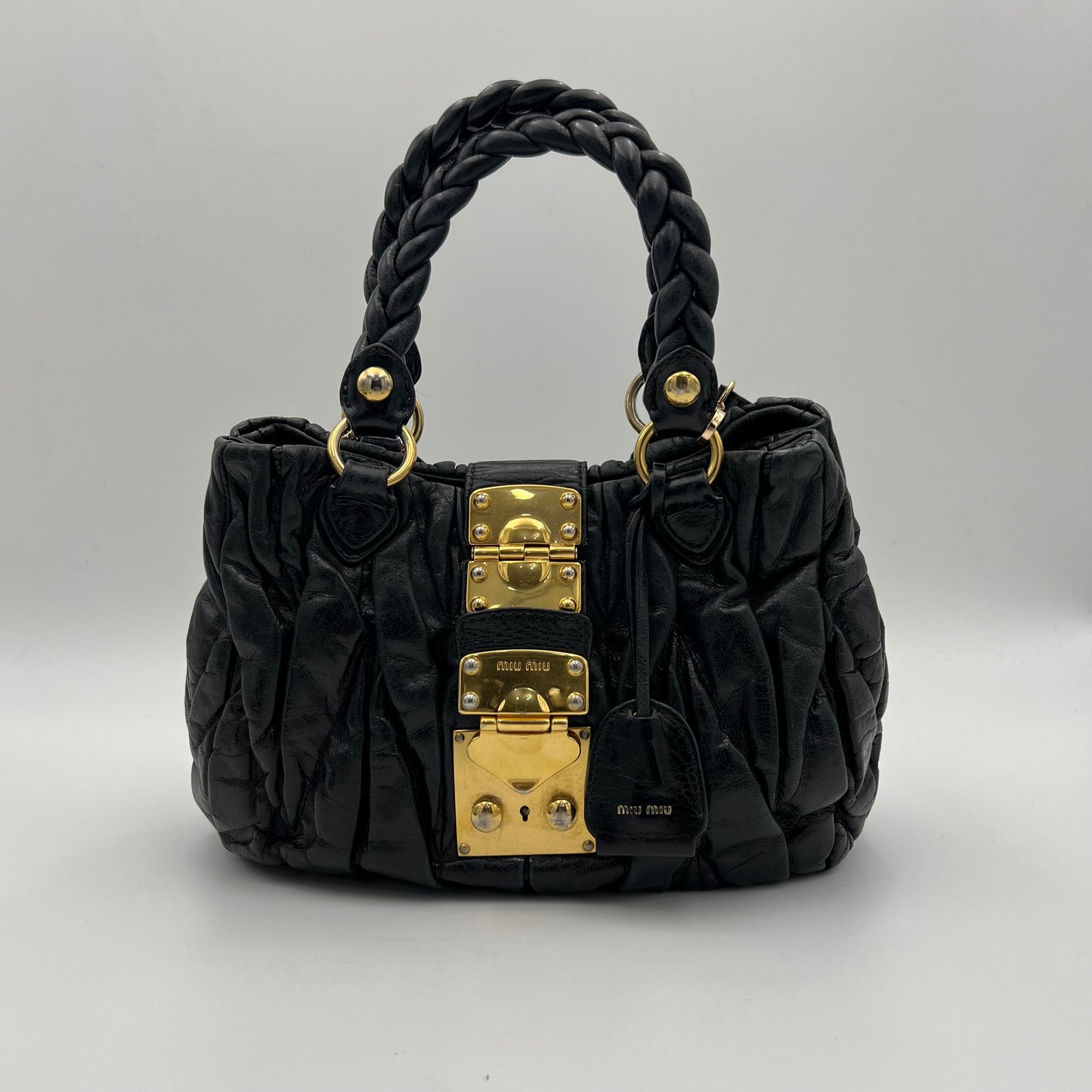 Miu Miu Black Matelasse Leather Handbag