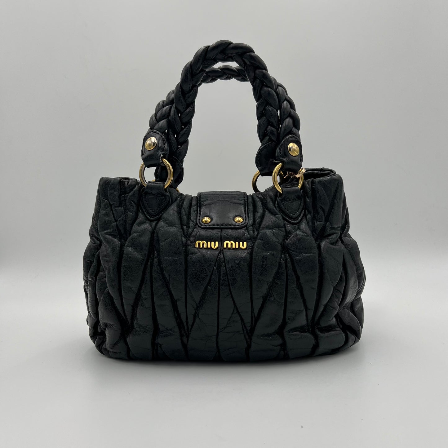 Miu Miu Black Matelasse Leather Handbag