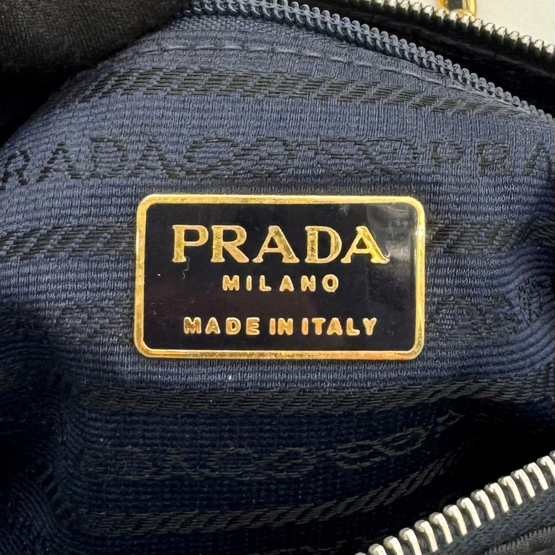 Prada Dark Blue Quilted Nylon Zip Chain Bag GHW