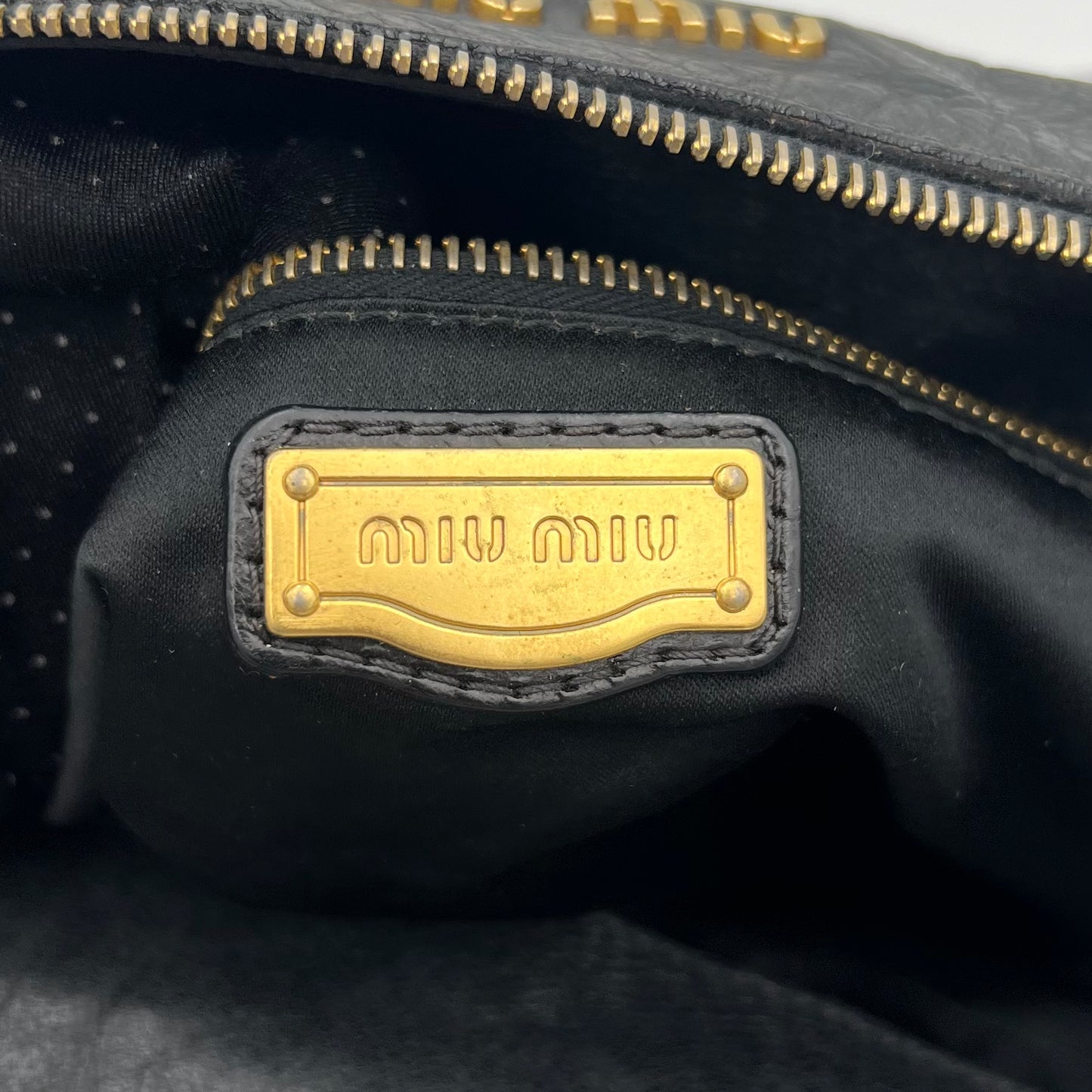 Miu Miu Black Lux Vitello Bow Satchel Bag