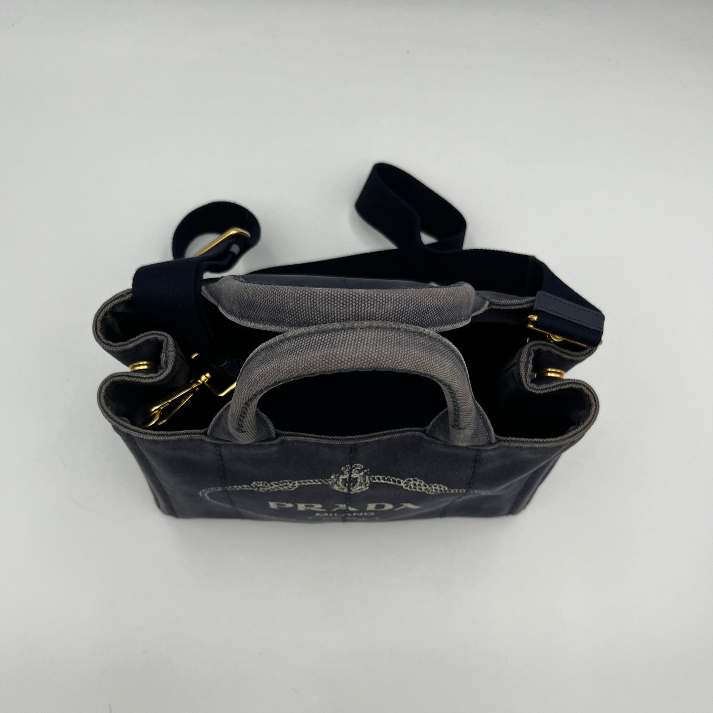 Prada Dark Blue Canapa with Long Strap