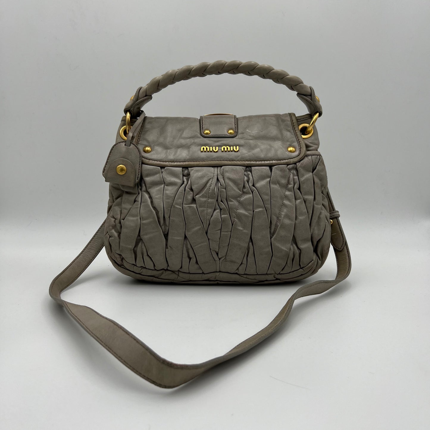 Miu Miu Light Gray Coffer Leather Matelasse Small Two-Way Bag