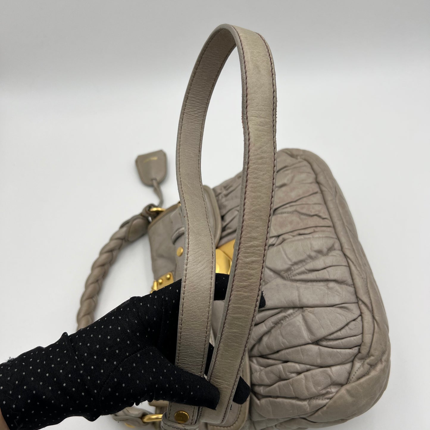 Miu Miu Light Gray Coffer Leather Matelasse Small Two-Way Bag