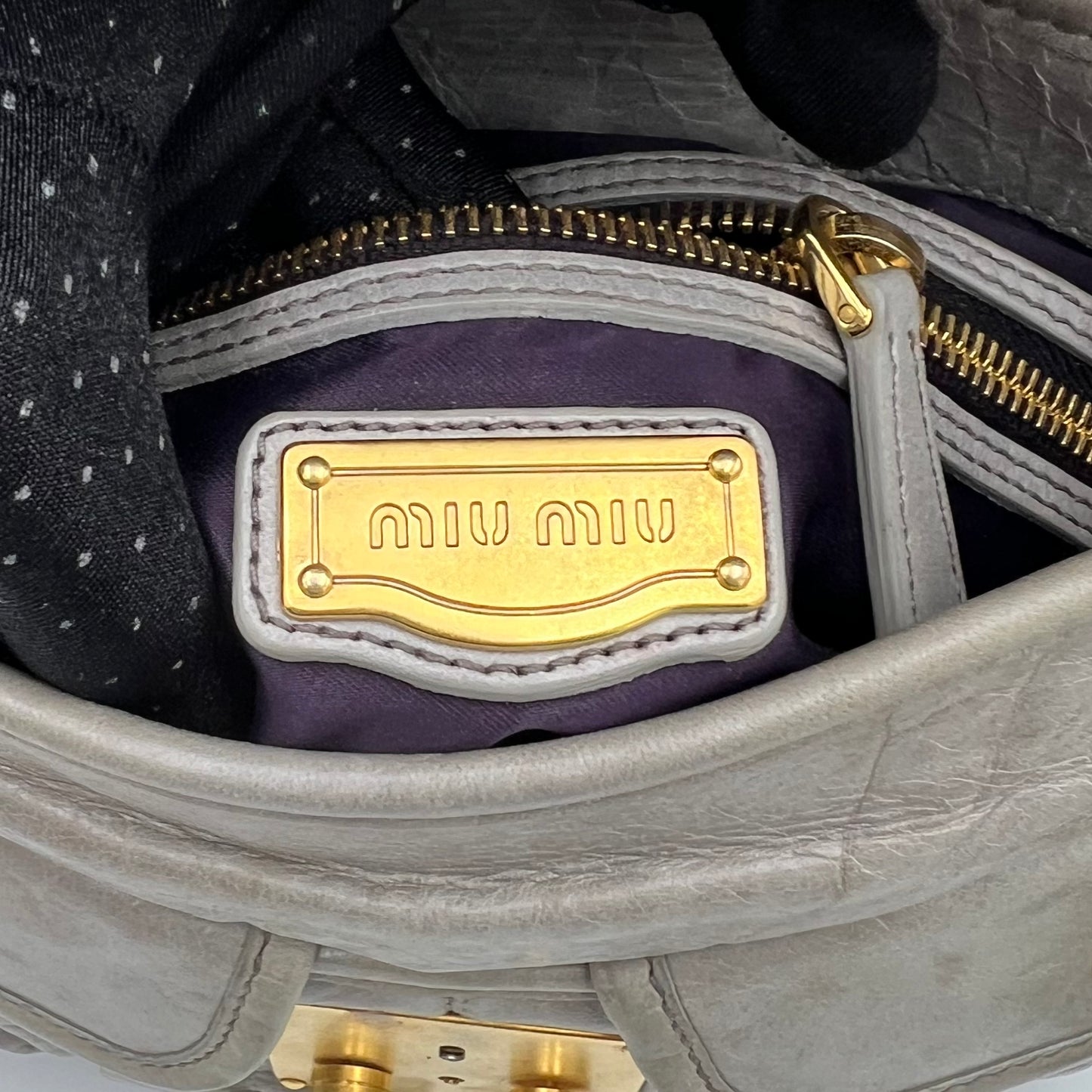 Miu Miu Light Gray Coffer Leather Matelasse Small Two-Way Bag