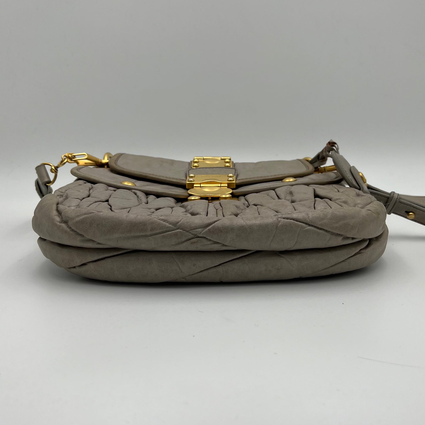 Miu Miu Light Gray Coffer Leather Matelasse Small Two-Way Bag