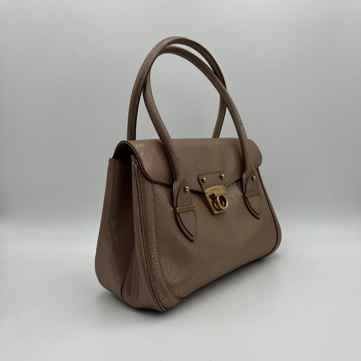 Salvatore Ferragamo Metallic Pink Gancini Shoulder Bag