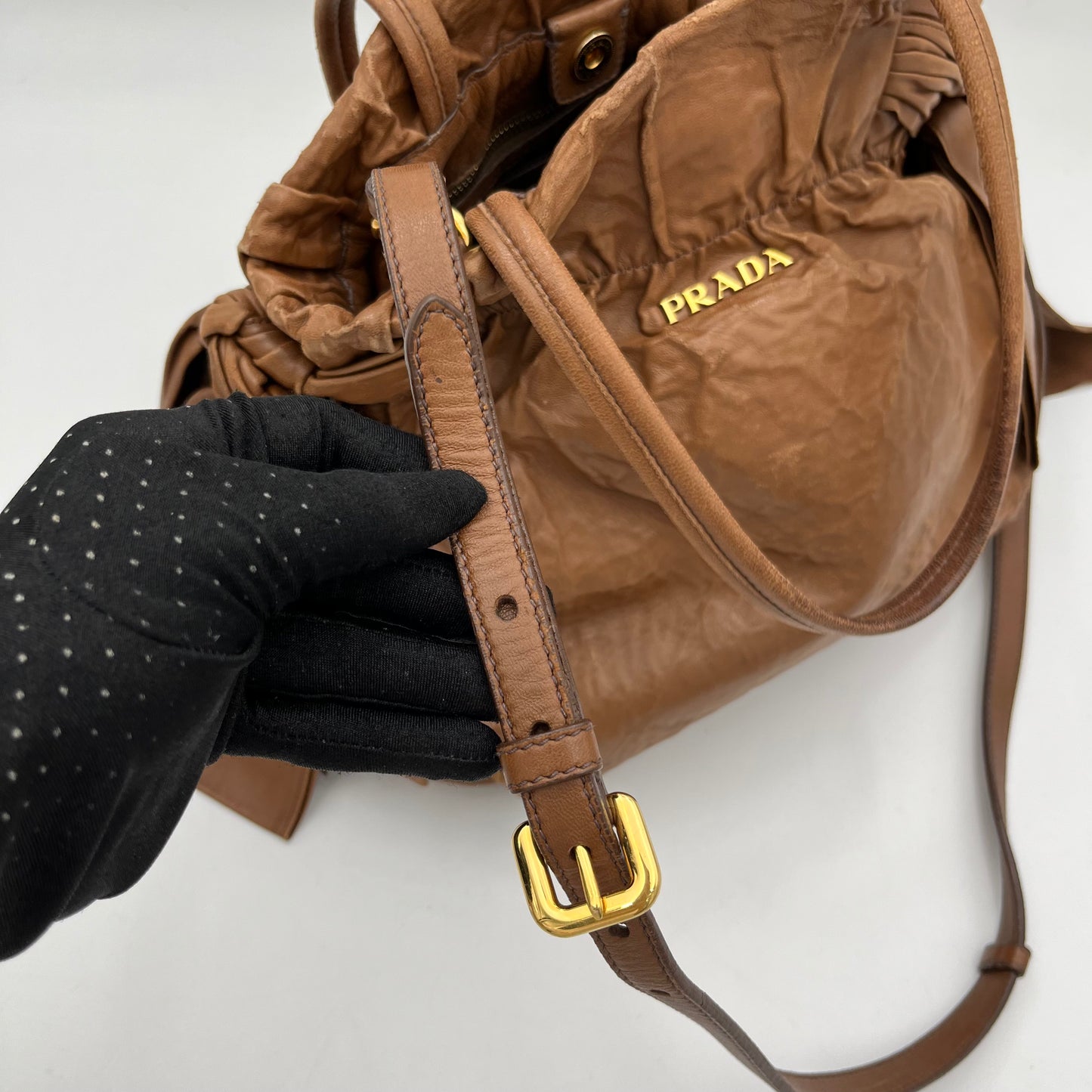 Prada Brown Nappa Leather Bow Tie Two-Way Bag