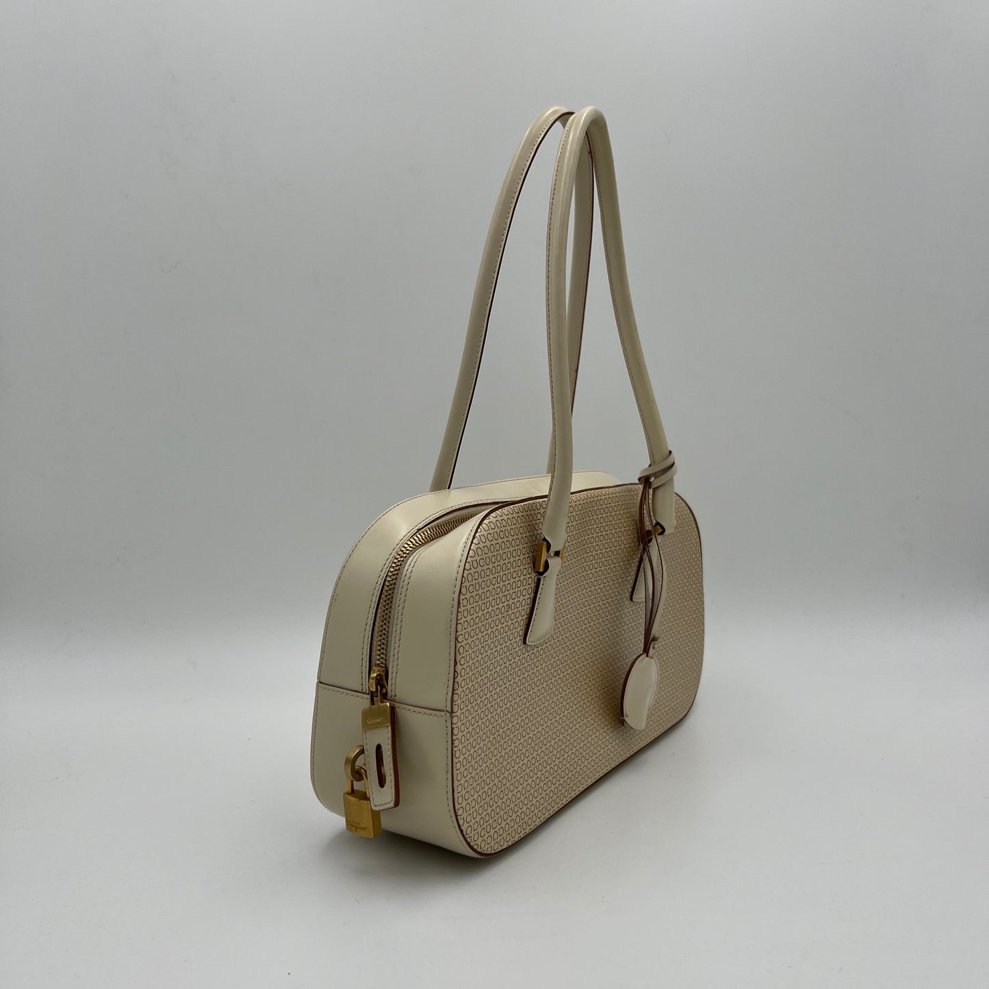 Salvatore Ferragamo Beige Monogram Patent Leather Bauletto
