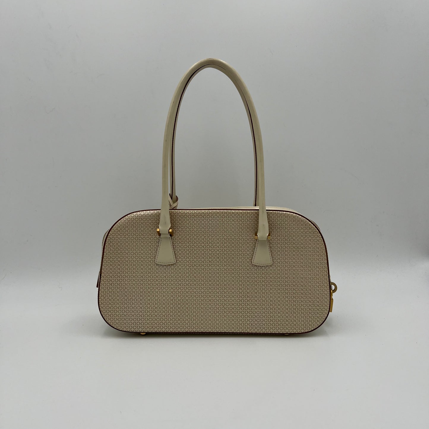 Salvatore Ferragamo Beige Monogram Patent Leather Bauletto