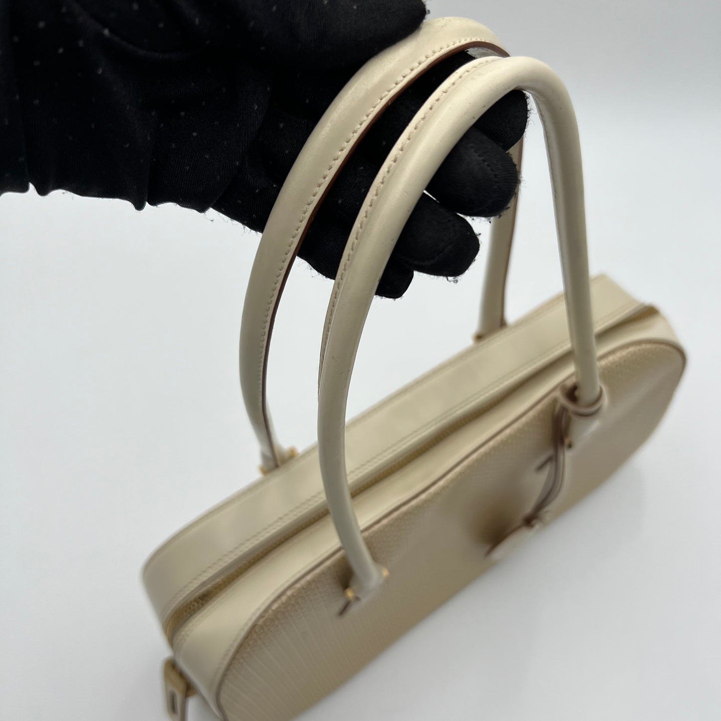 Salvatore Ferragamo Beige Monogram Patent Leather Bauletto