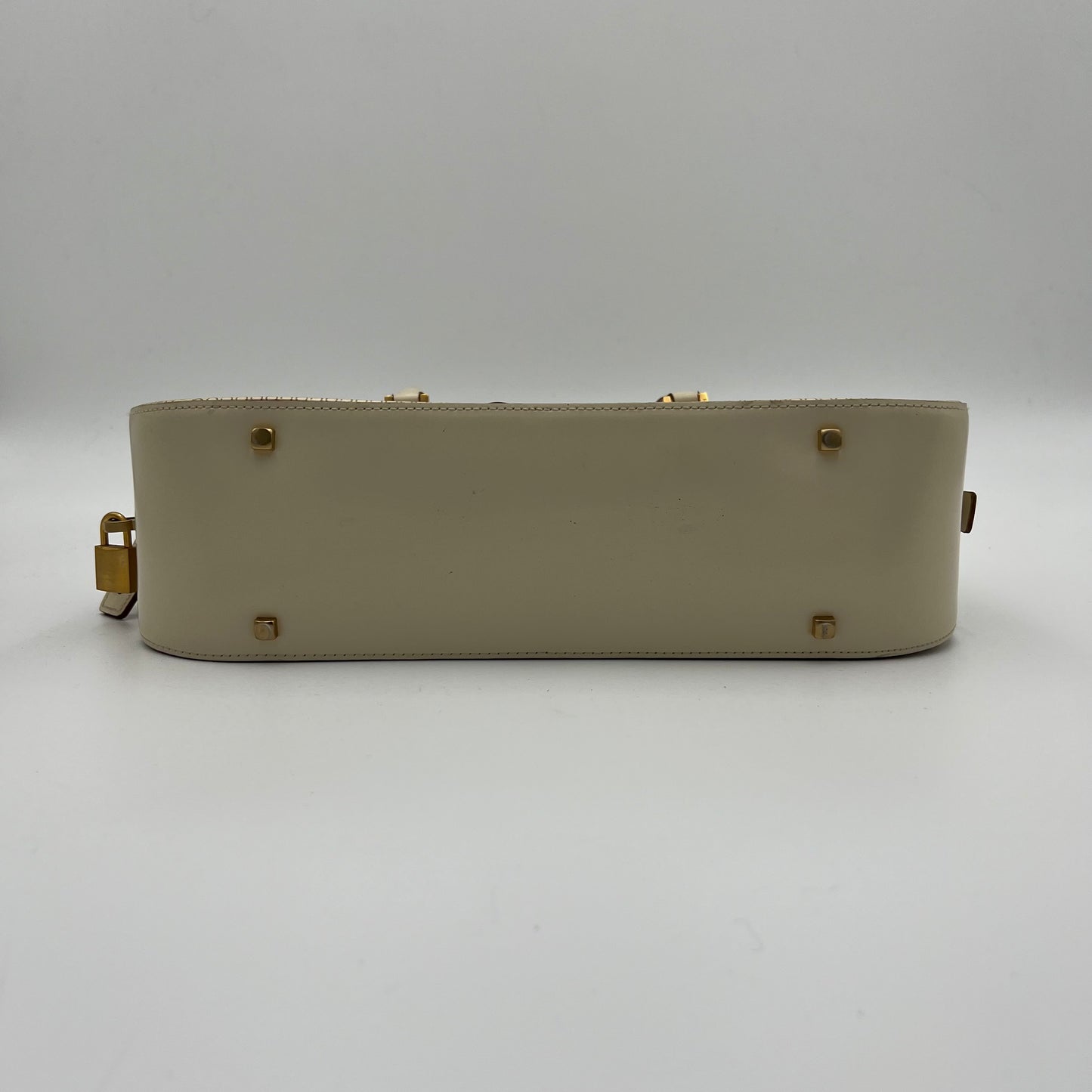 Salvatore Ferragamo Beige Monogram Patent Leather Bauletto