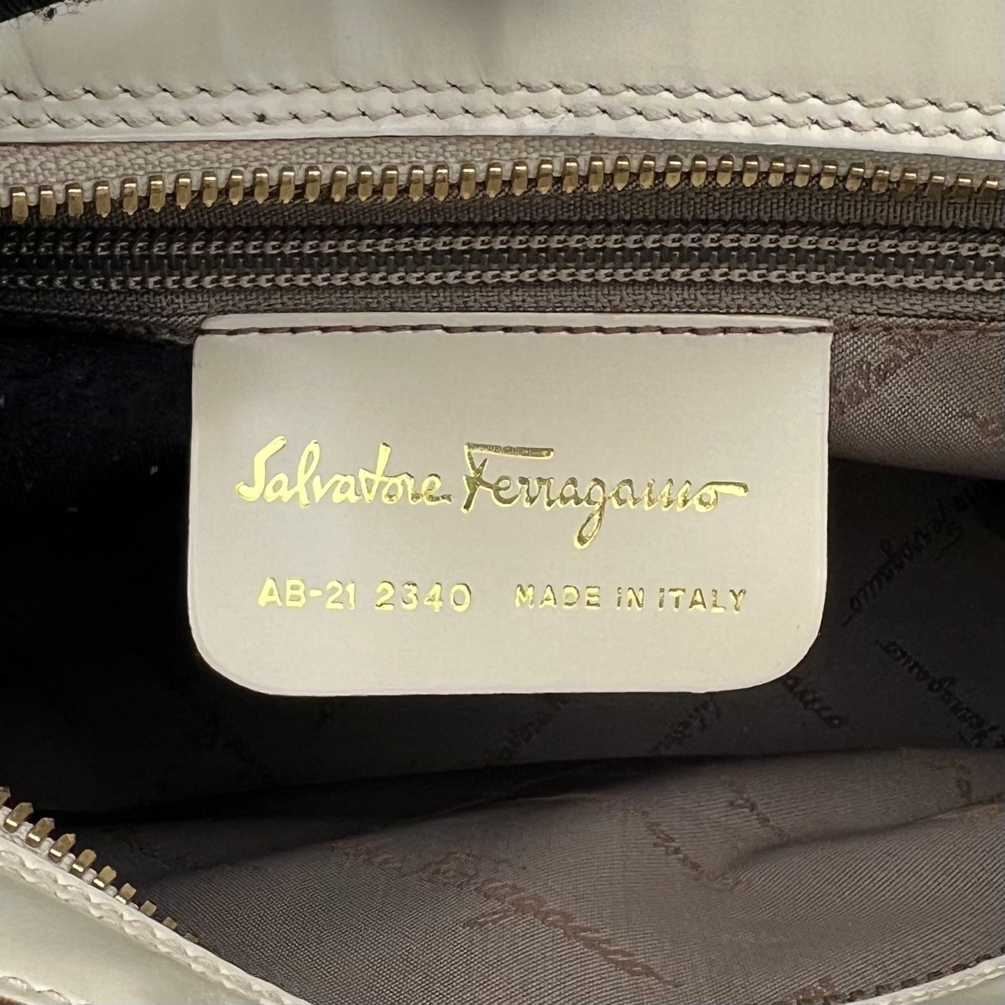 Salvatore Ferragamo Beige Monogram Patent Leather Bauletto
