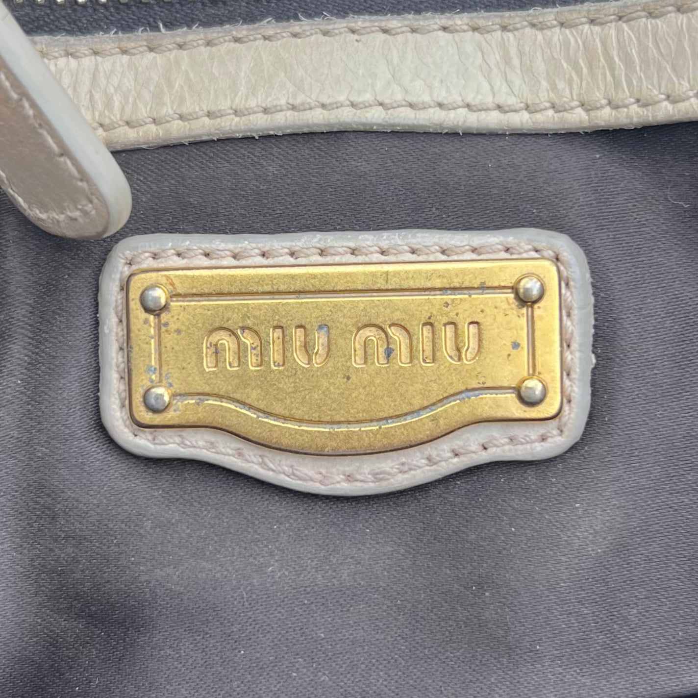 Miu Miu Off White Matelasse Leather Braided Handle Satchel